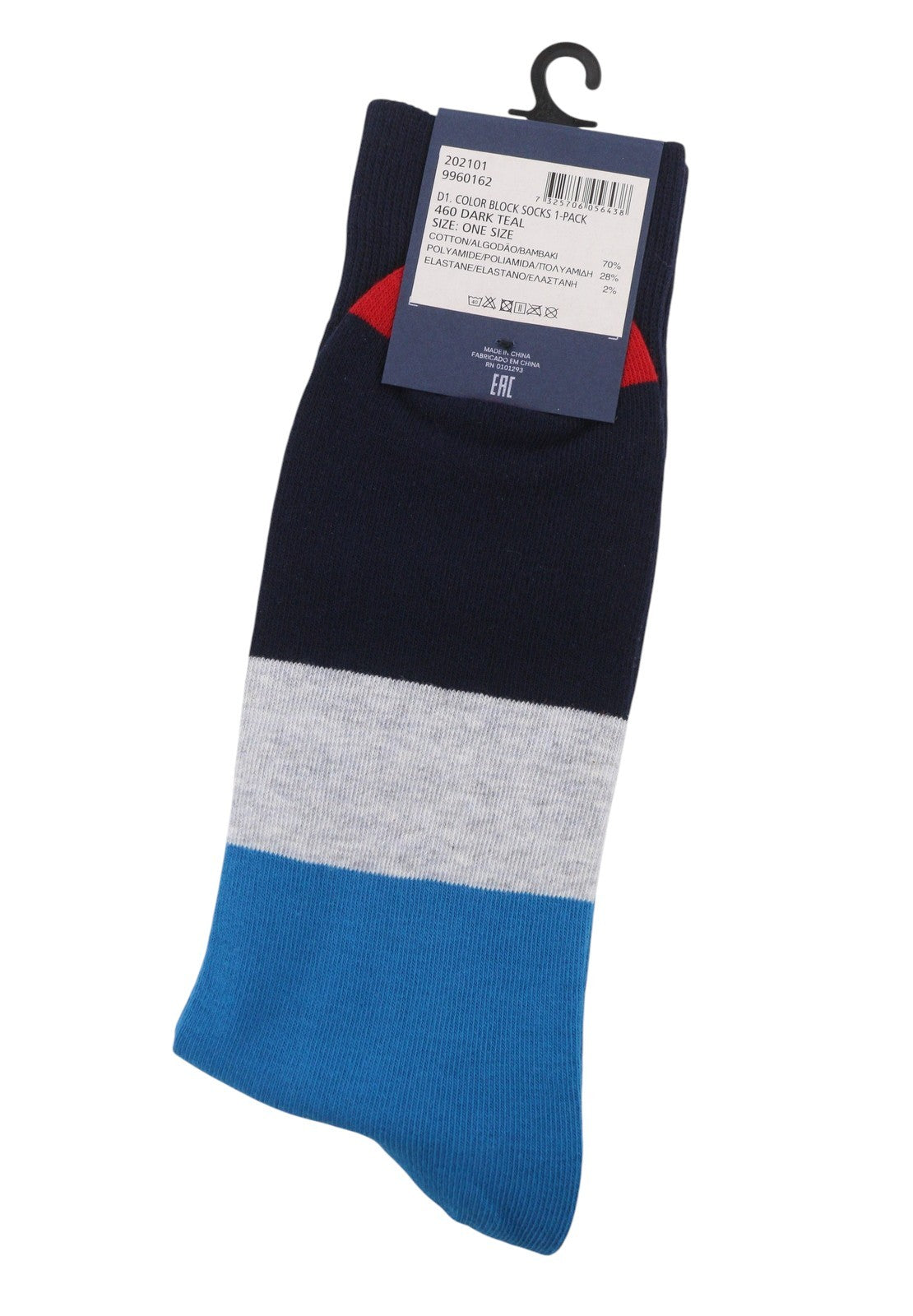 GANT Color Block 1-Pack Men Socks OS Dark Teal Striped Cotton Blend Stretch