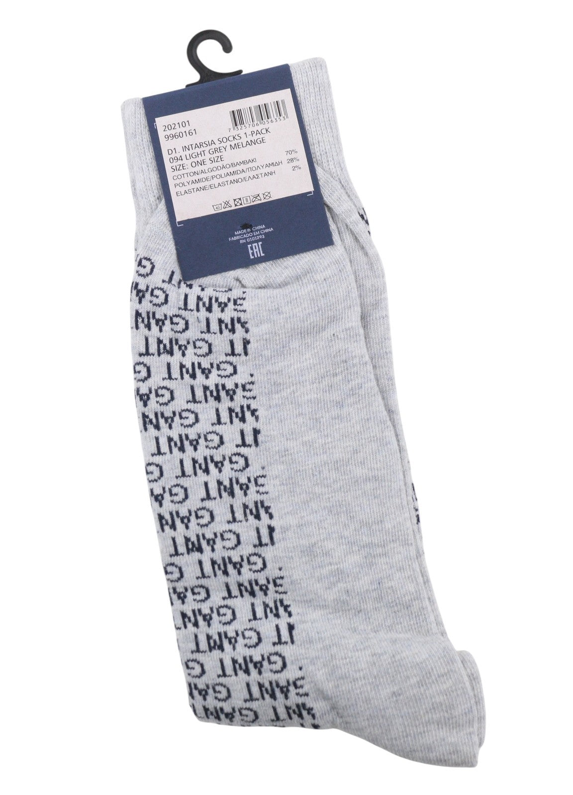 GANT Intarsia 1-Pack Men Socks OS Light Grey Melange Cotton Blend Knit Stretch
