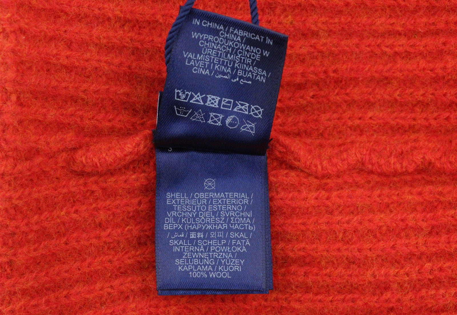 GANT Label Rib Knit Beanie Men Hat OS Spicy Orange Wool Stretch Unisex