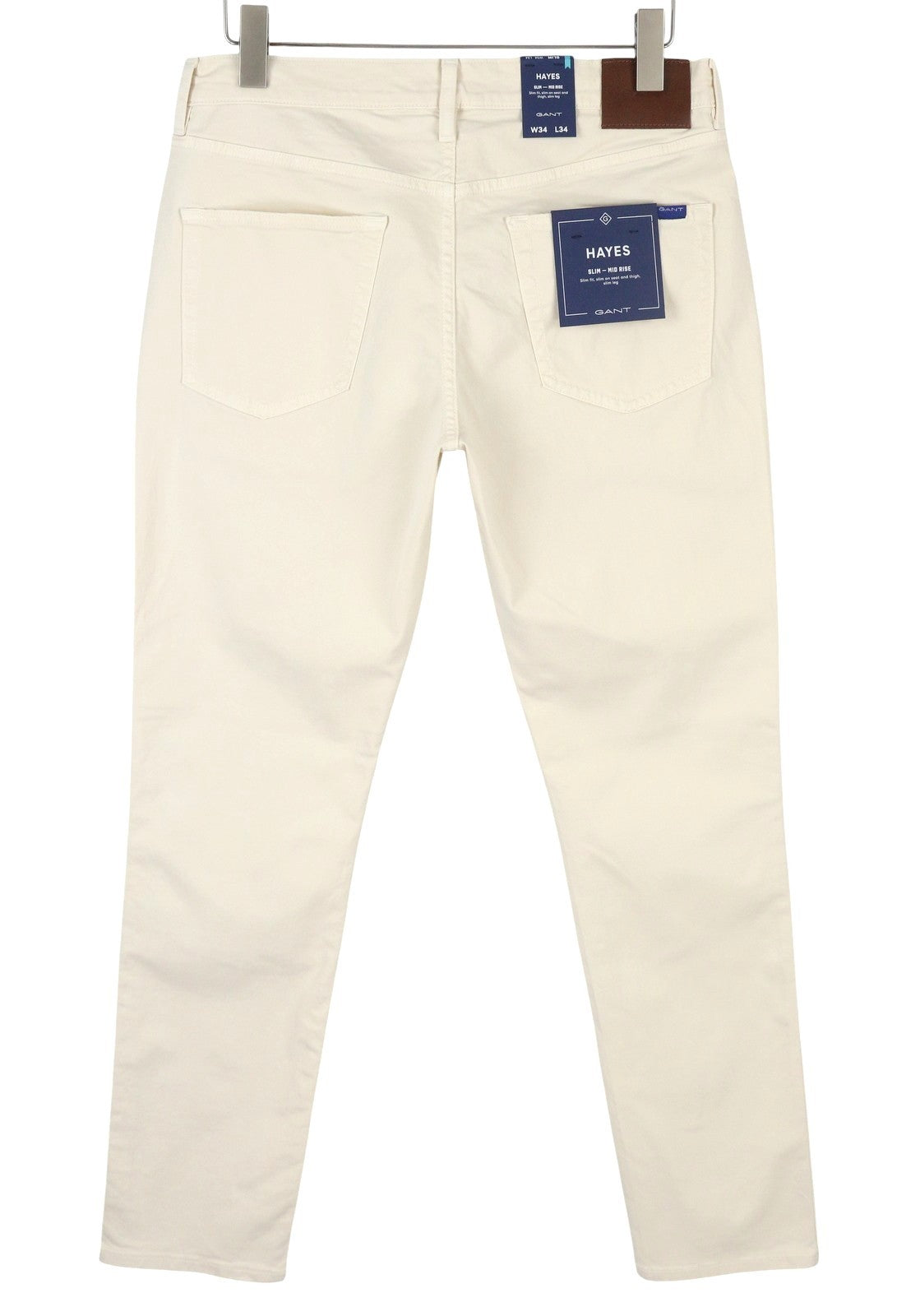 GANT Hayes Desert Men Trousers W34/L34 Caulk White Slim Mid Waist Zip Fly