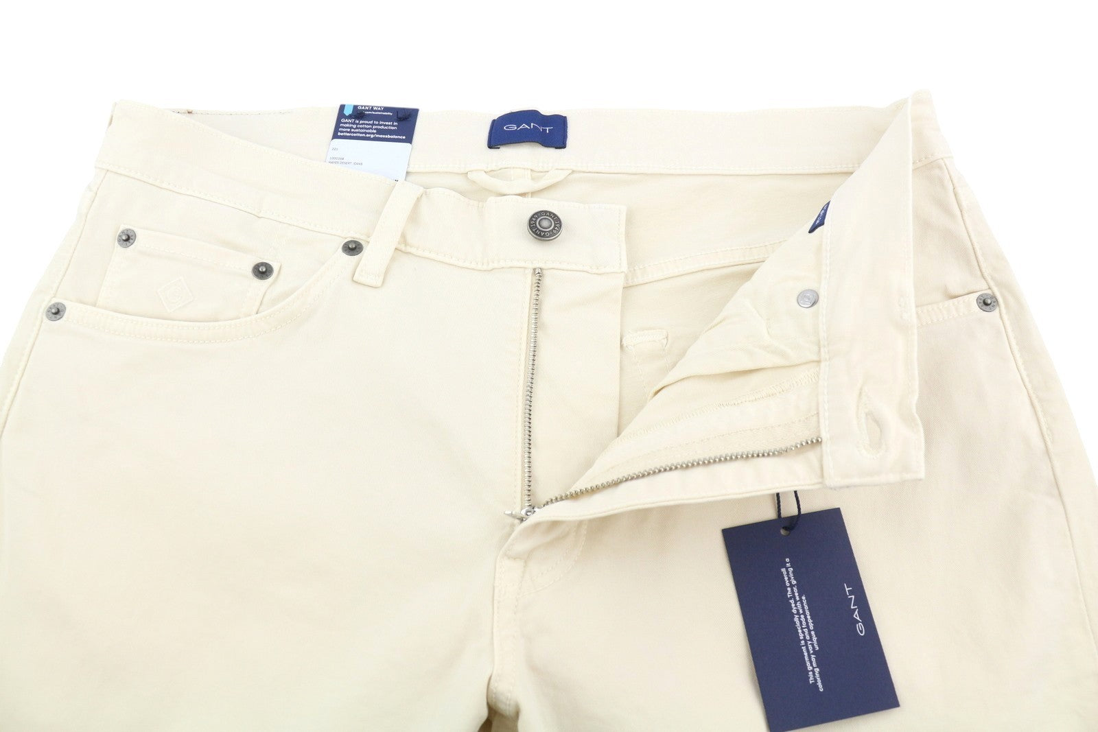 GANT Hayes Desert Men Trousers W34/L34 Caulk White Slim Mid Waist Zip Fly