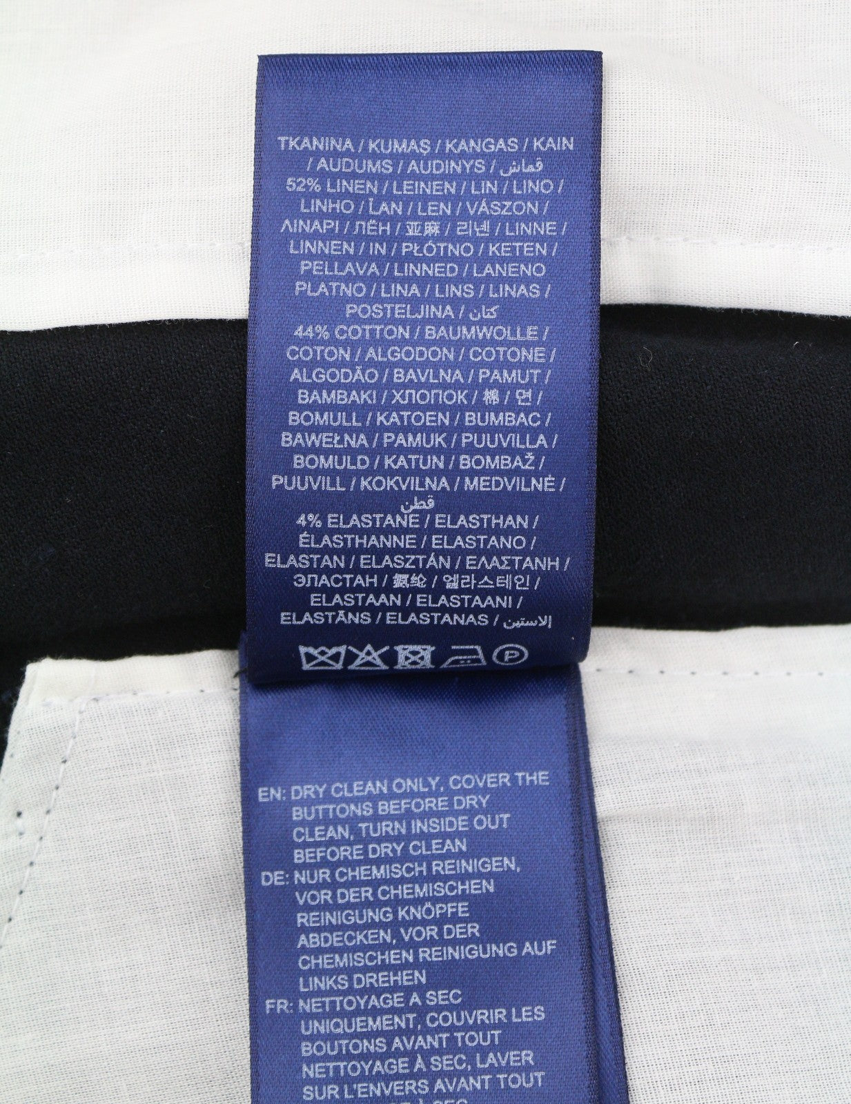 GANT Stretch Linen Men Trousers EU48 Evening Blue Slim Fit Flat Front Dark