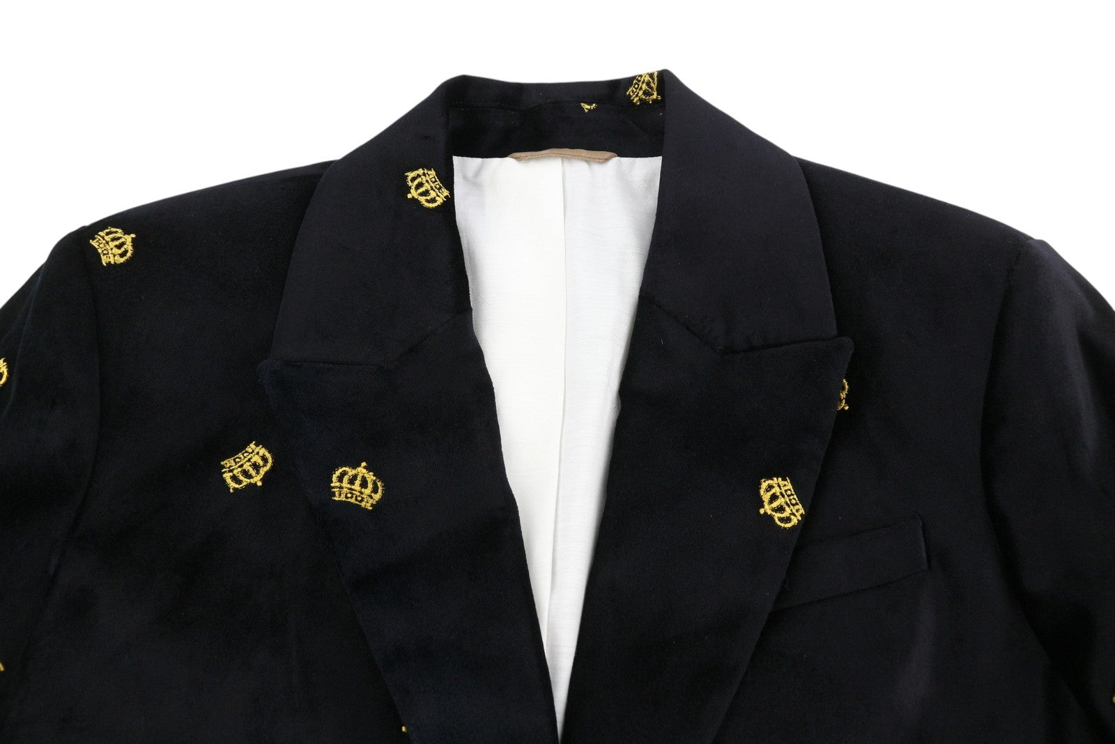 GANT Velvet Emb Shaped Women Blazer EU40 Evening Blue Embroidered Crown Peak