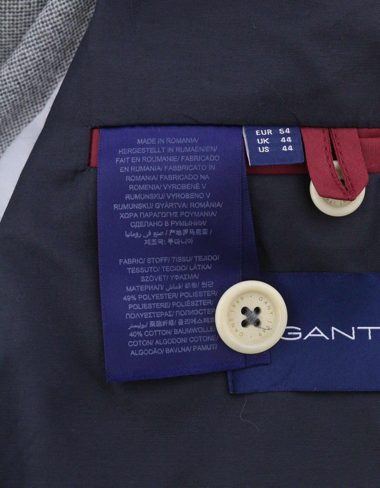 GANT Mini Pattern Jersey Men Blazer EU54 Grey Melange Slim Notch Single Breasted