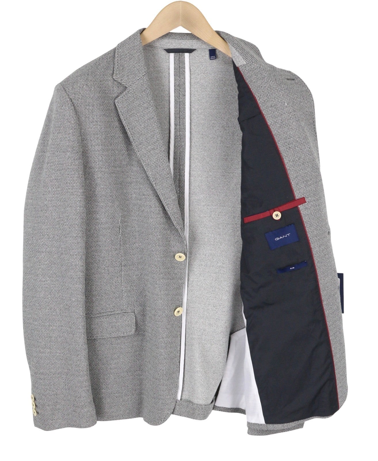 GANT Mini Pattern Jersey Men Blazer EU54 Grey Melange Slim Notch Single Breasted