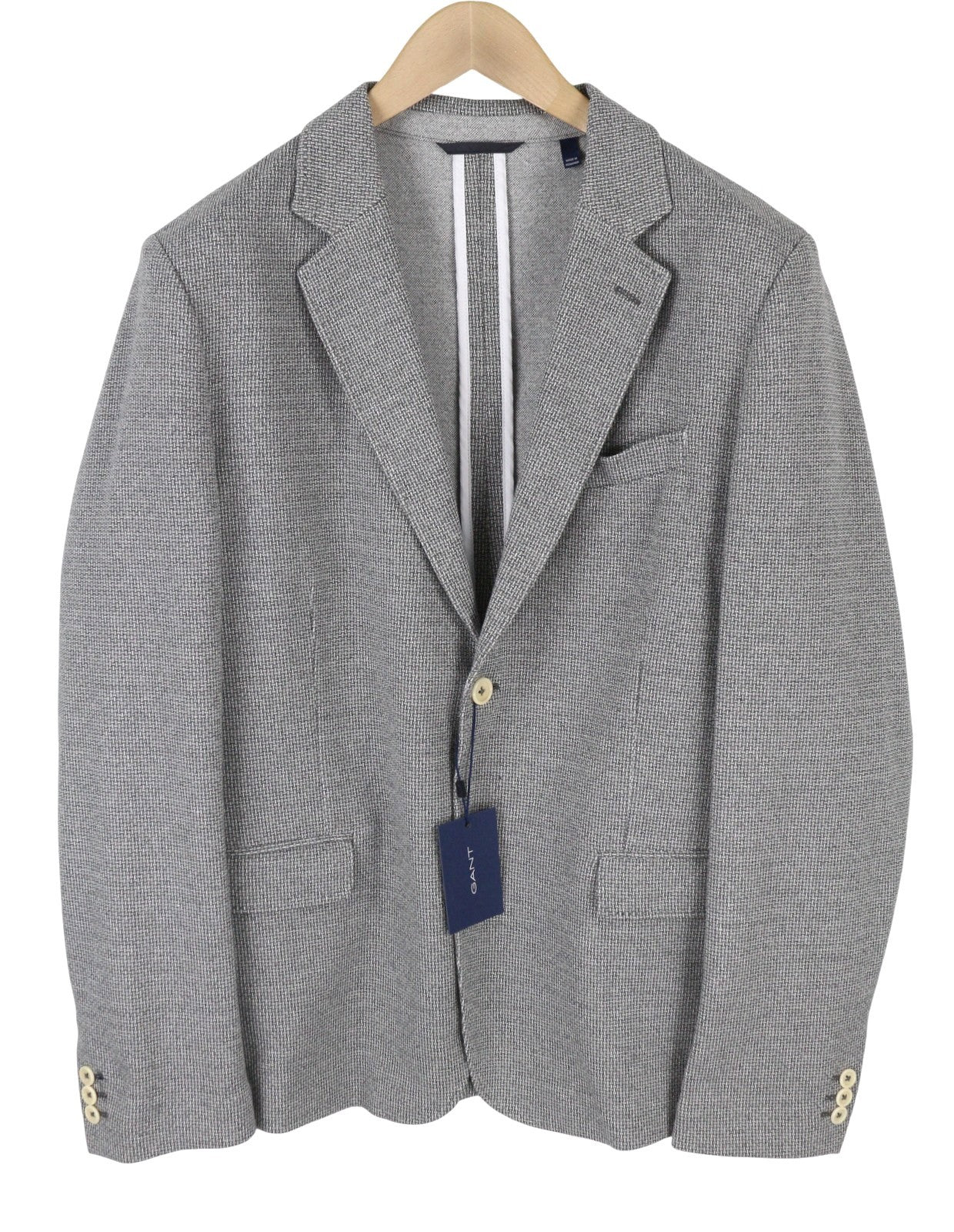 GANT Mini Pattern Jersey Men Blazer EU54 Grey Melange Slim Notch Single Breasted