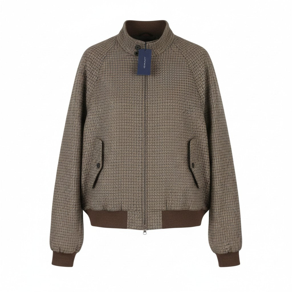 GANT Checked Wool Harrington Men Jacket M Hazel Wood Beige Padded Bomber RRP560