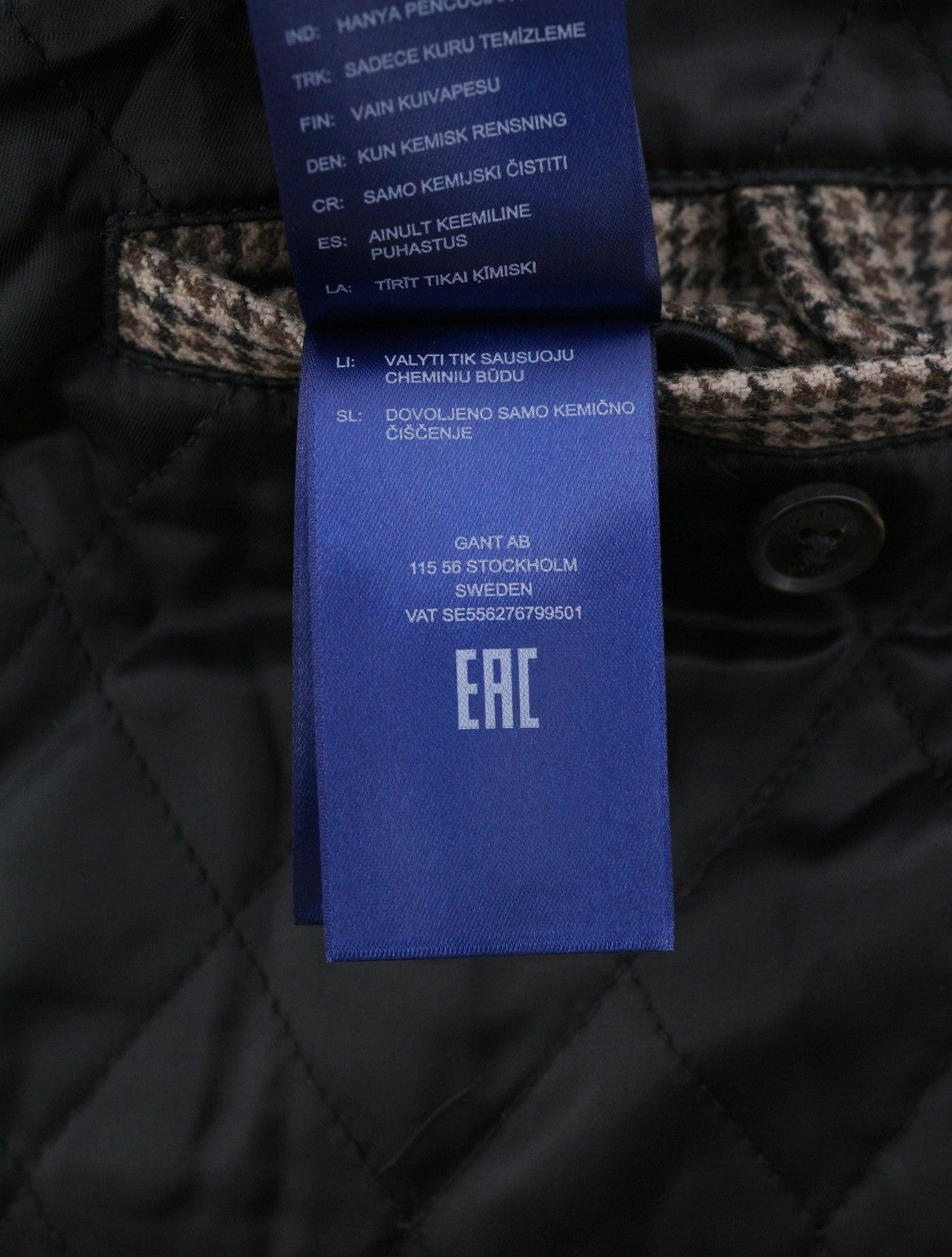 GANT Checked Wool Harrington Men Jacket M Hazel Wood Beige Padded Bomber RRP560