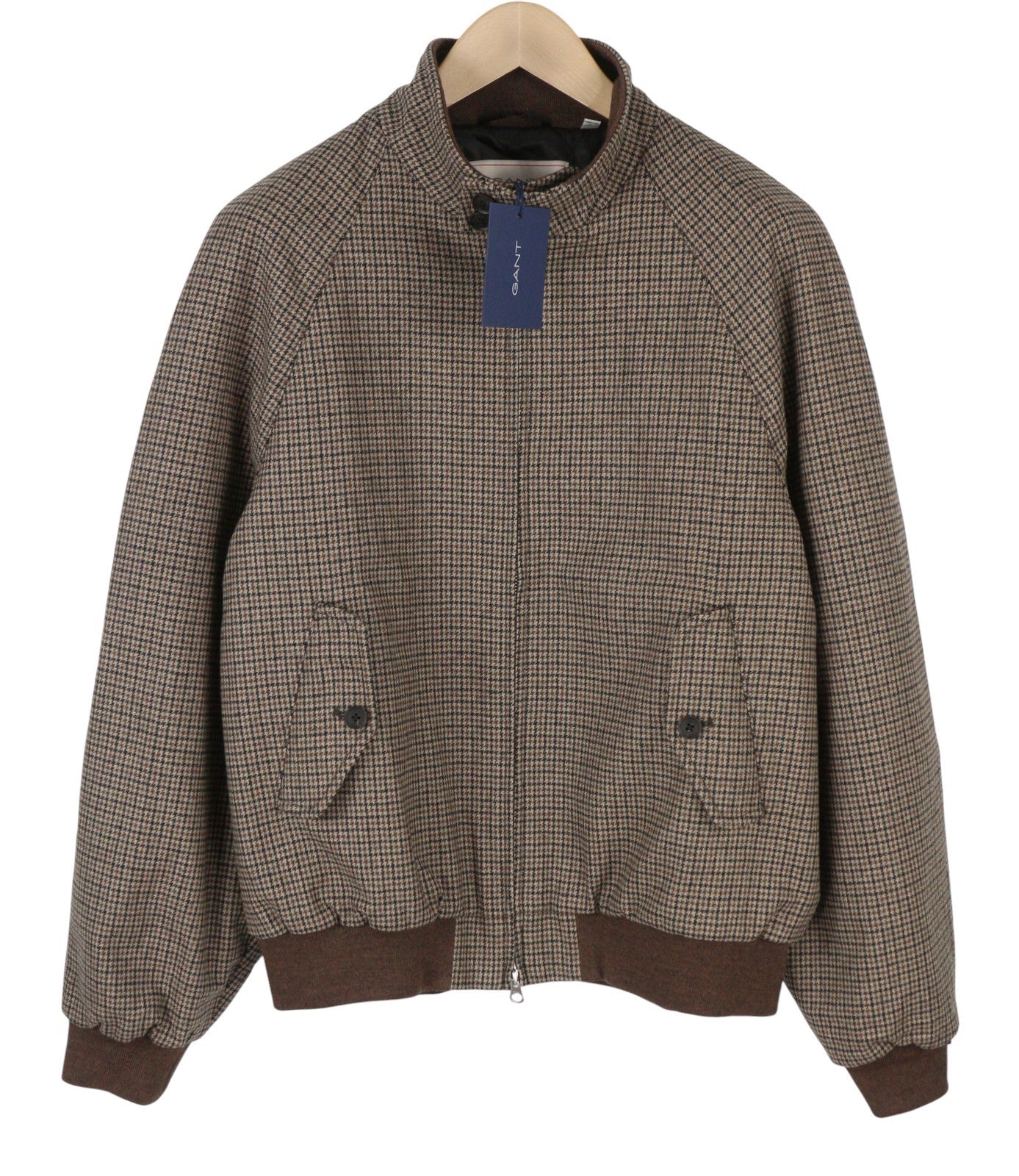 GANT Checked Wool Harrington Men Jacket M Hazel Wood Beige Padded Bomber RRP560