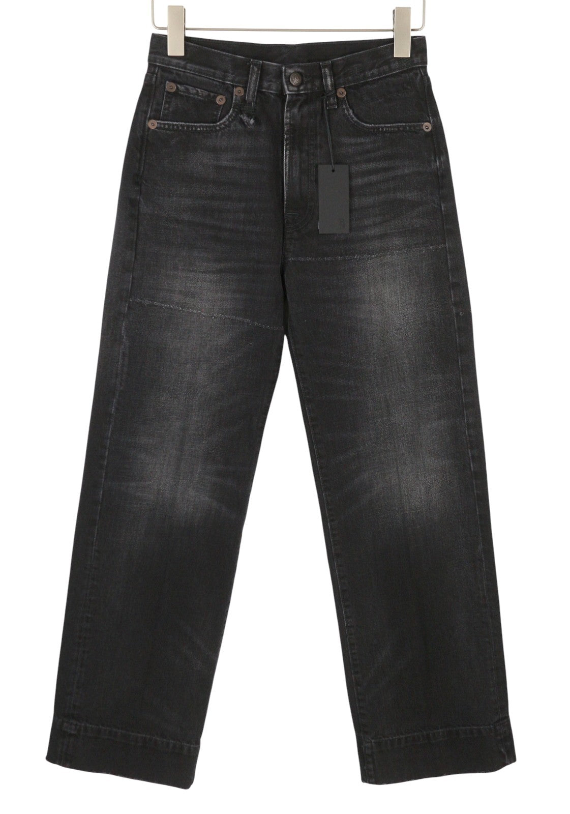 R13 Pauline Women Jeans 26 Essex Black Whiskers Faded Straight Fit PS26