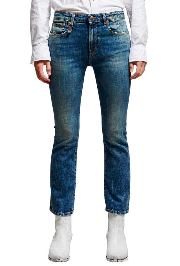R13 Kick Women Jeans 26 Kelly Stretch Whiskers Faded Cropped Blue PS26 RRP699