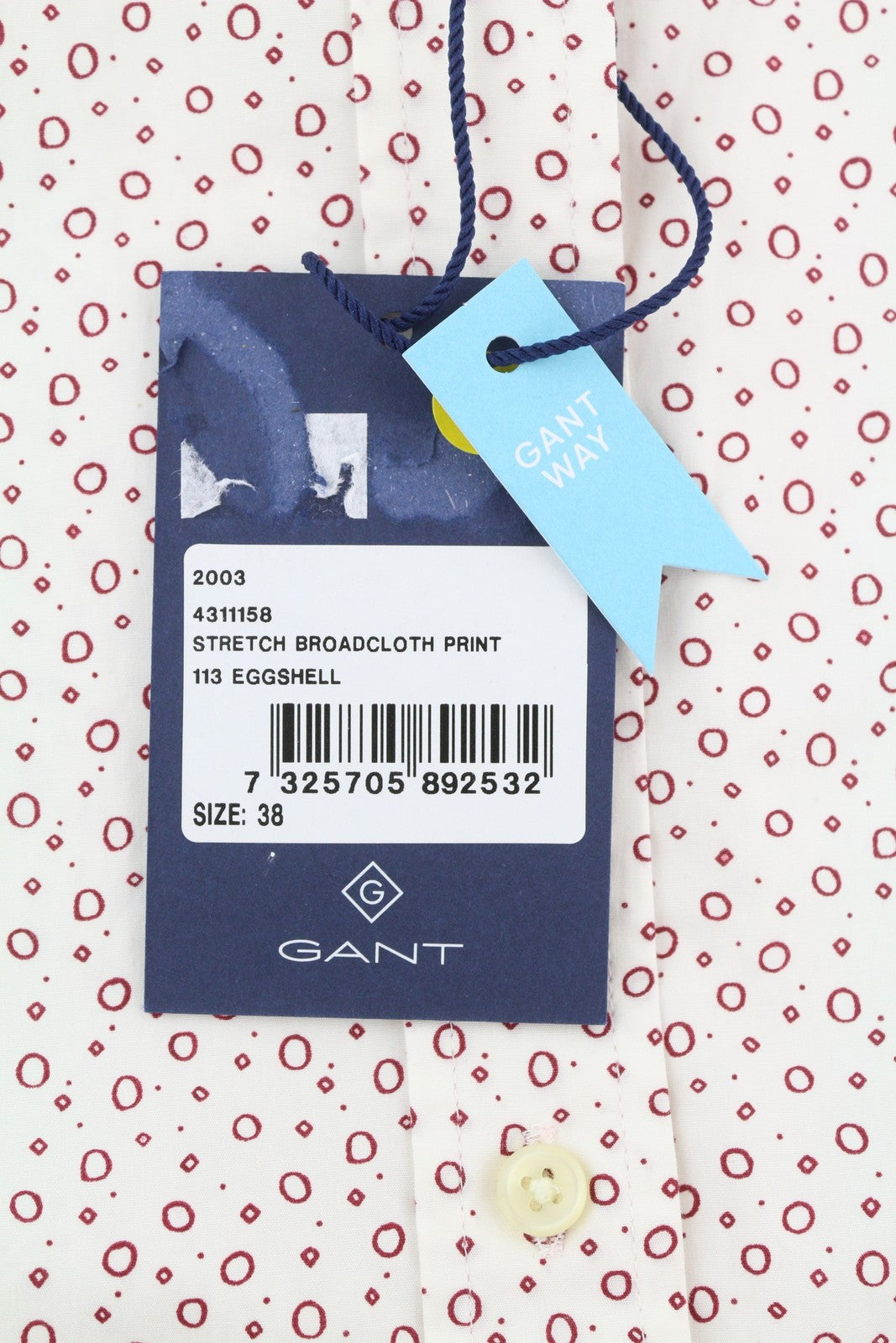 GANT Stretch Broadcloth Print Women Shirt EU38 White Casual Spread Button-Up