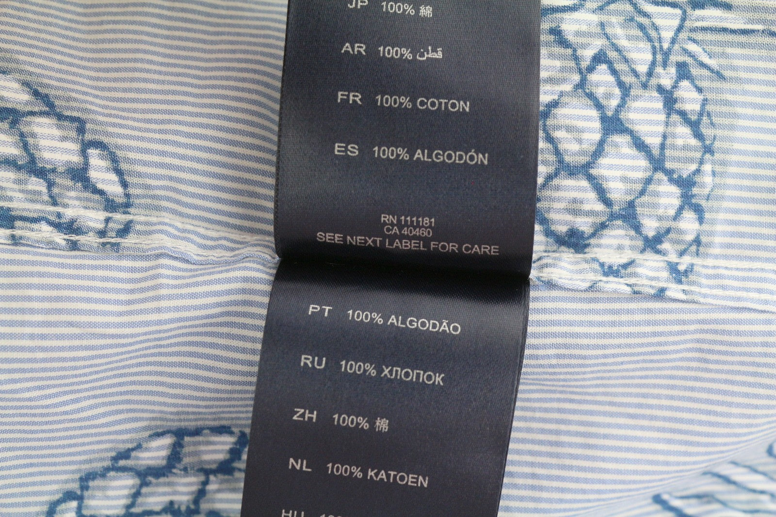 ANTONY MORATO Men Shirt L Blue Slim Fit Stripe Pineapple Roll-Up Button-Down