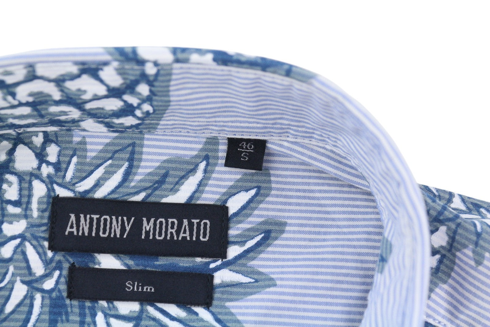 ANTONY MORATO Men Shirt S Blue Slim Stripe Pineapple Print Roll-Up Button-Down