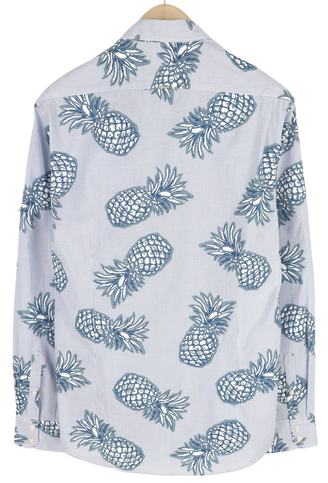 ANTONY MORATO Men Shirt S Blue Slim Stripe Pineapple Print Roll-Up Button-Down