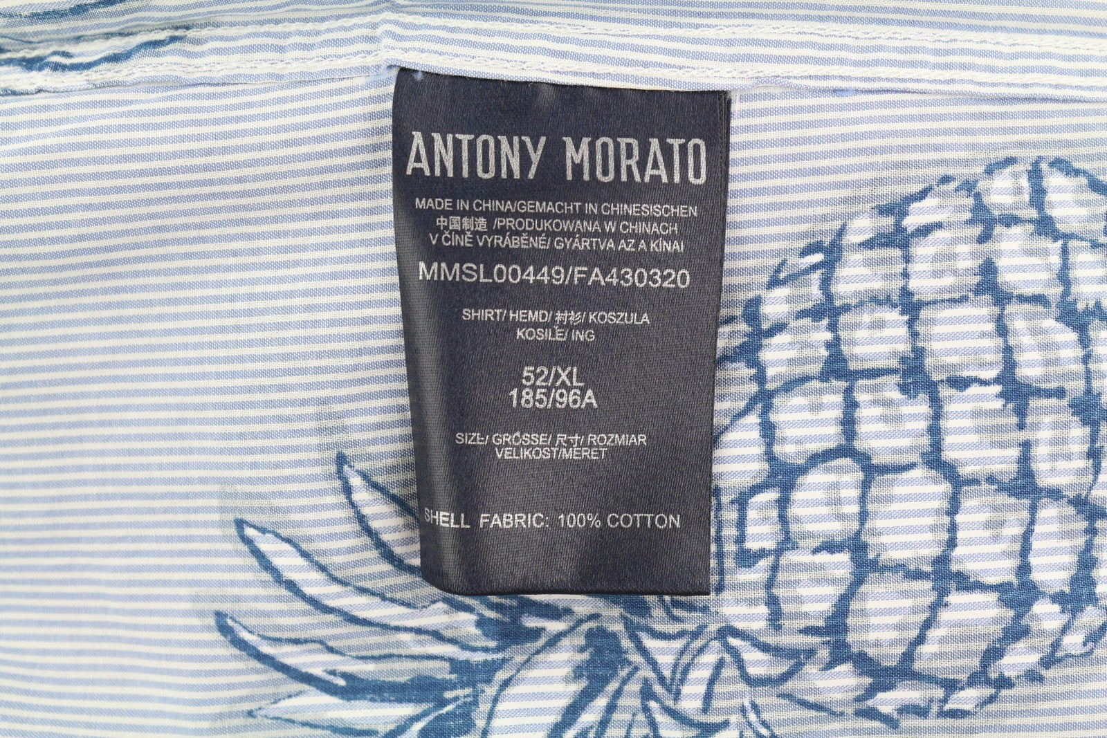 ANTONY MORATO Men Shirt XL Slim Stripe Pineapple Casual Roll-Up Button-Down