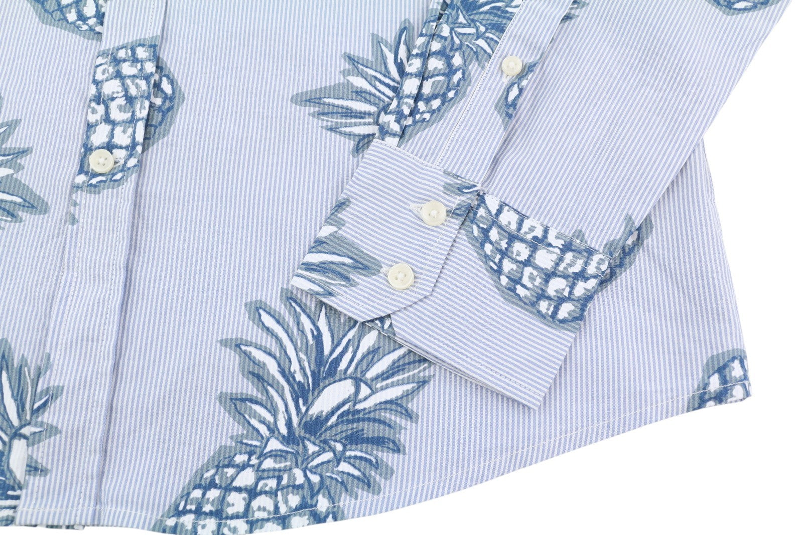 ANTONY MORATO Men Shirt 2XL Blue Slim Stripe Pineapple Print Roll-Up Shirt