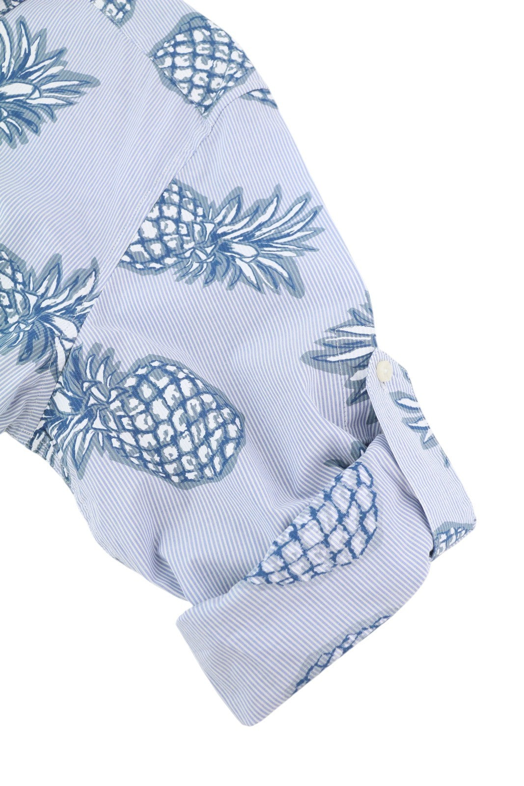 ANTONY MORATO Men Shirt 2XL Blue Slim Stripe Pineapple Print Roll-Up Shirt