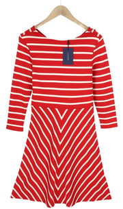 GANT Striped Women Dress S Red Jersey Round Neck 3/4 Sleeve Knee-Length