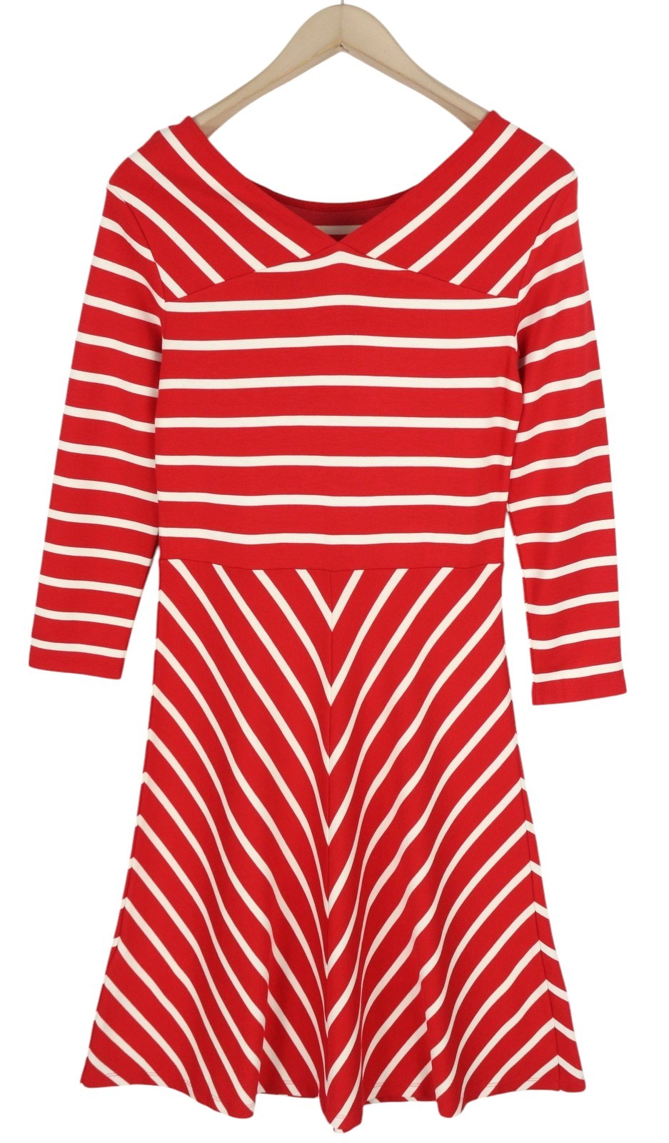 GANT Striped Women Dress S Red Jersey Round Neck 3/4 Sleeve Knee-Length