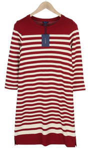 GANT Striped Shift Women Dress S Burgundy Jersey 3/4 Sleeve Knee-Length