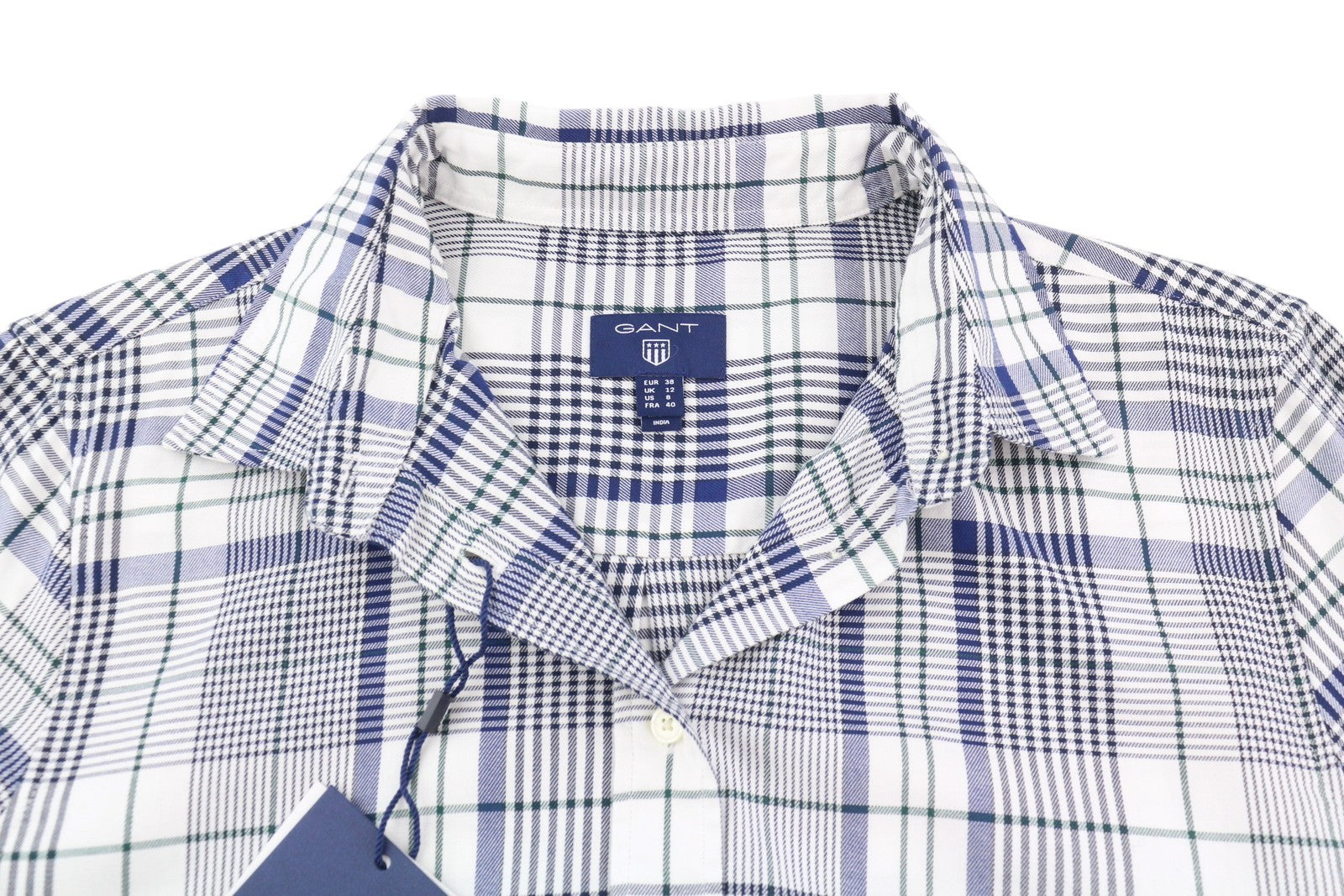 GANT Flannel Women Shirt EU38 Blue Plaid Spread Neck Button-Up Long Sleeve