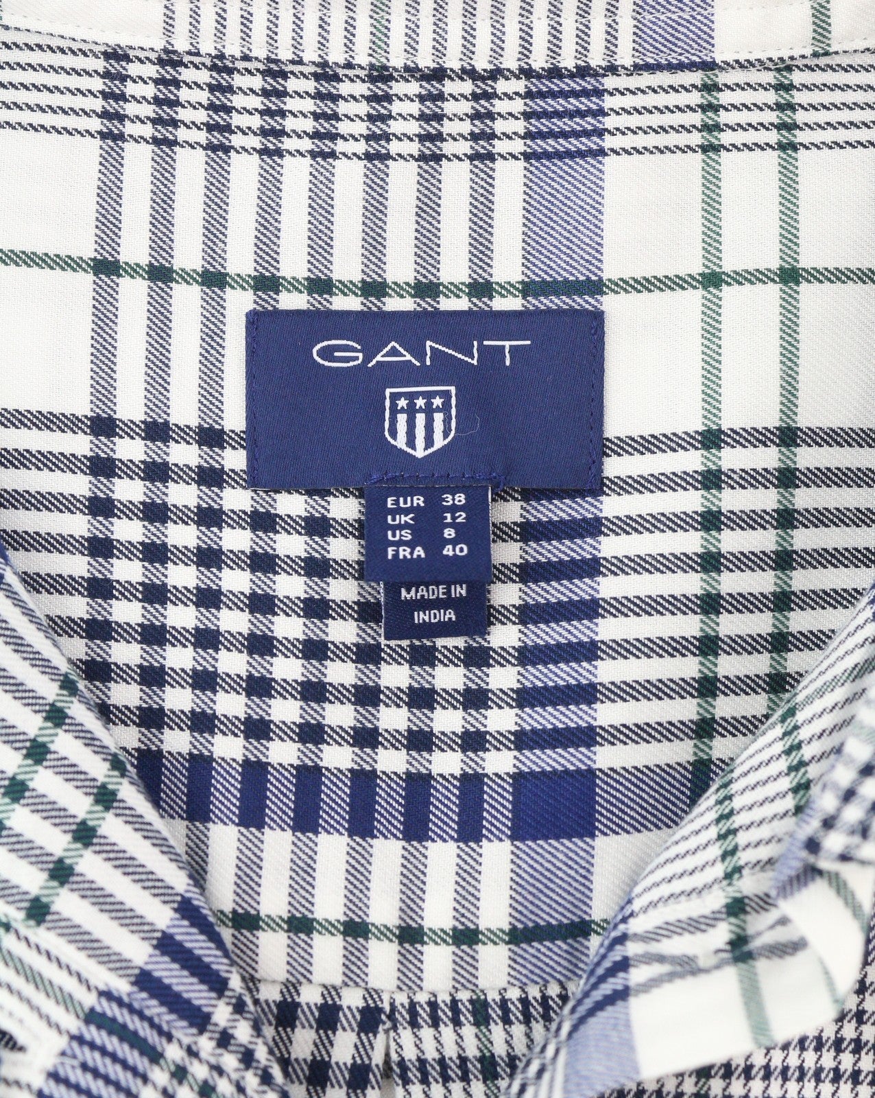 GANT Flannel Women Shirt EU38 Blue Plaid Spread Neck Button-Up Long Sleeve