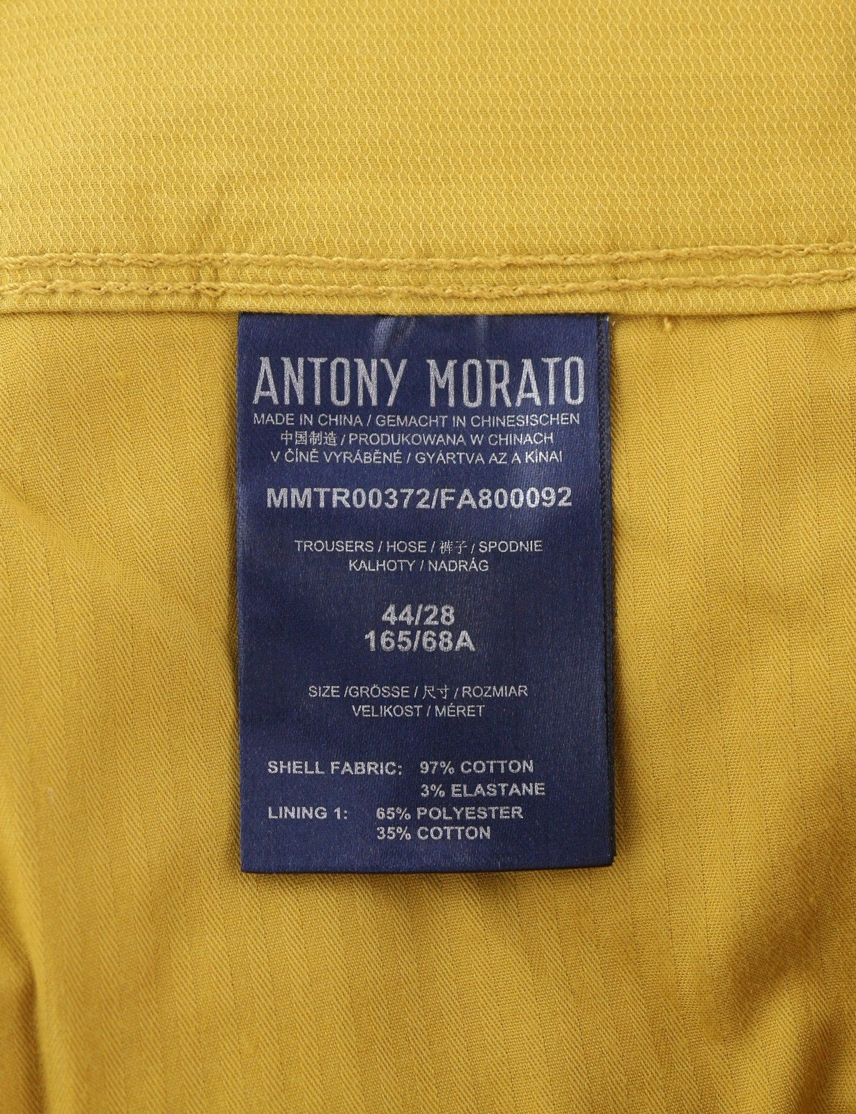 ANTONY MORATO Keith Men Trousers W28 Yellow Textured Skinny Zip Fly Casual