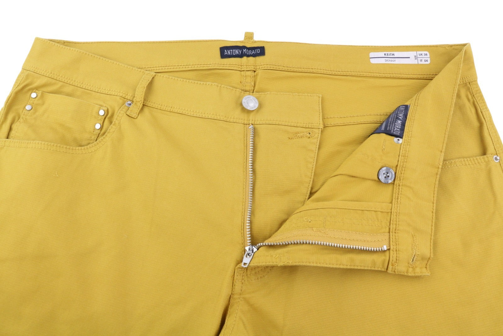 ANTONY MORATO Keith Men Trousers W38 Yellow Textured Skinny Fit Casual Zip Fly