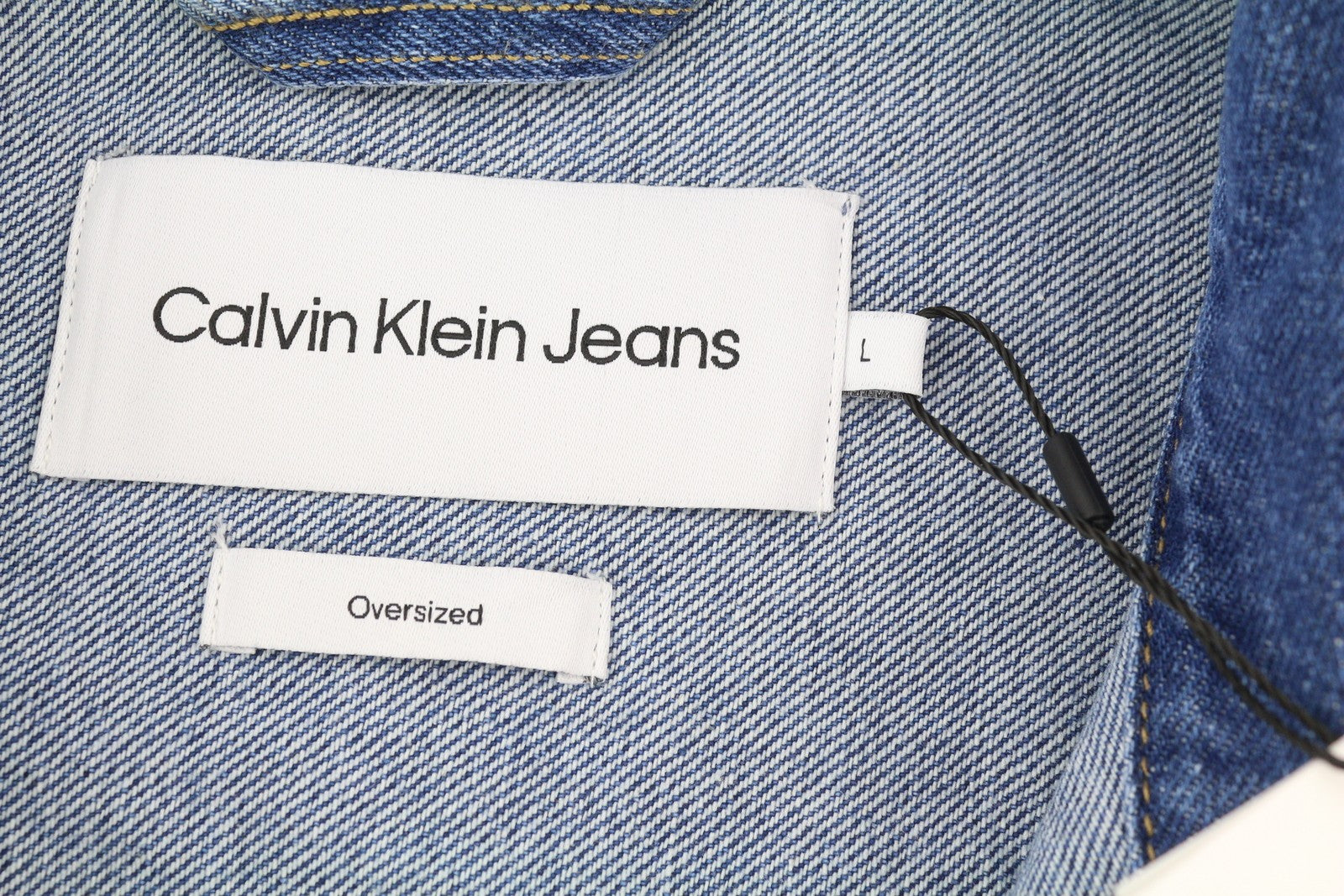 CALVIN KLEIN Men Jacket L Blue Denim Trucker Oversized Snap Button