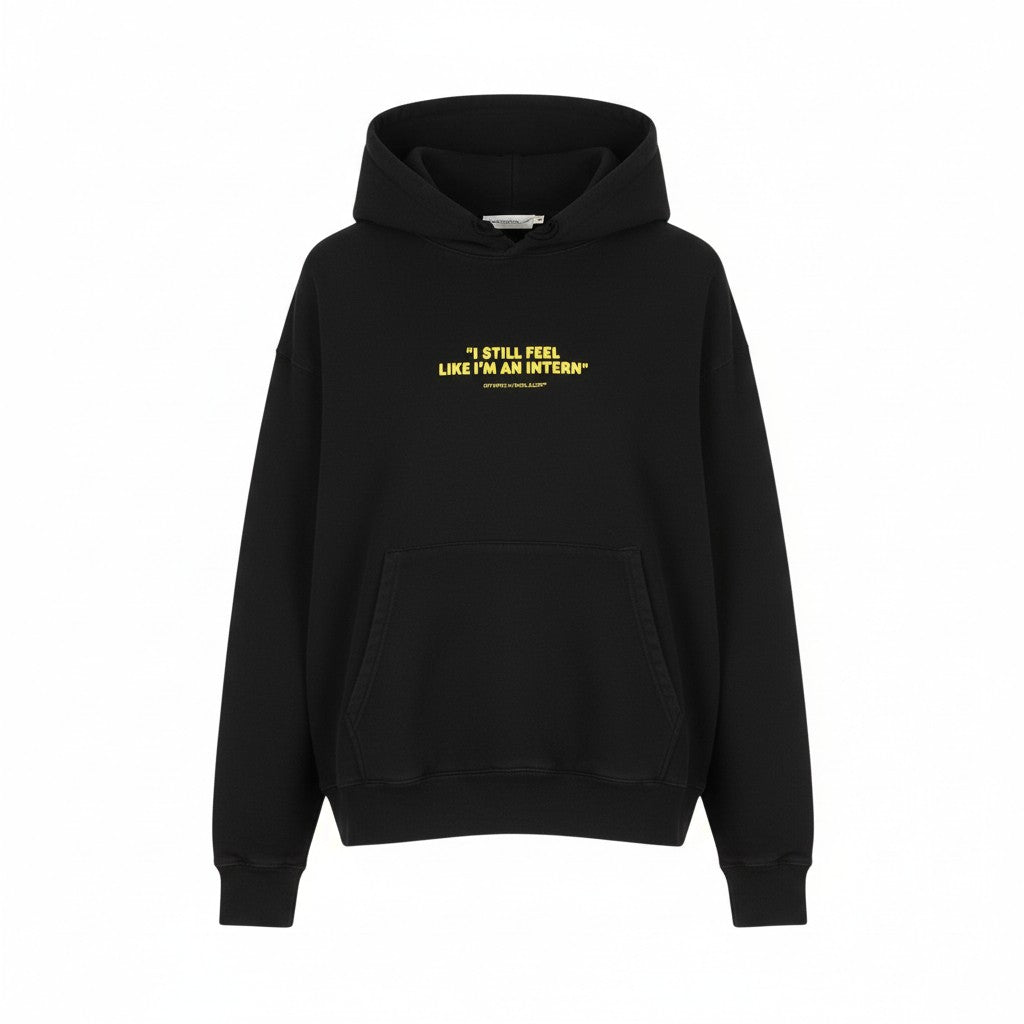 OFF-WHITE Black Intern Men Hoodie L Pull On Kangaroo Pocket Oversized