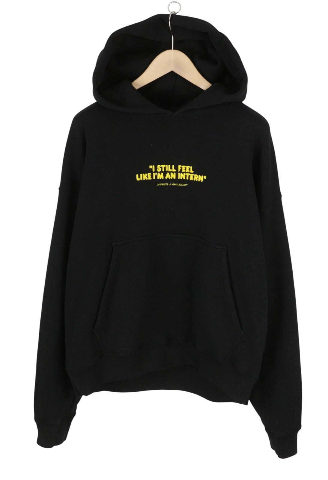 OFF-WHITE Black Intern Men Hoodie L Pull On Kangaroo Pocket Oversized