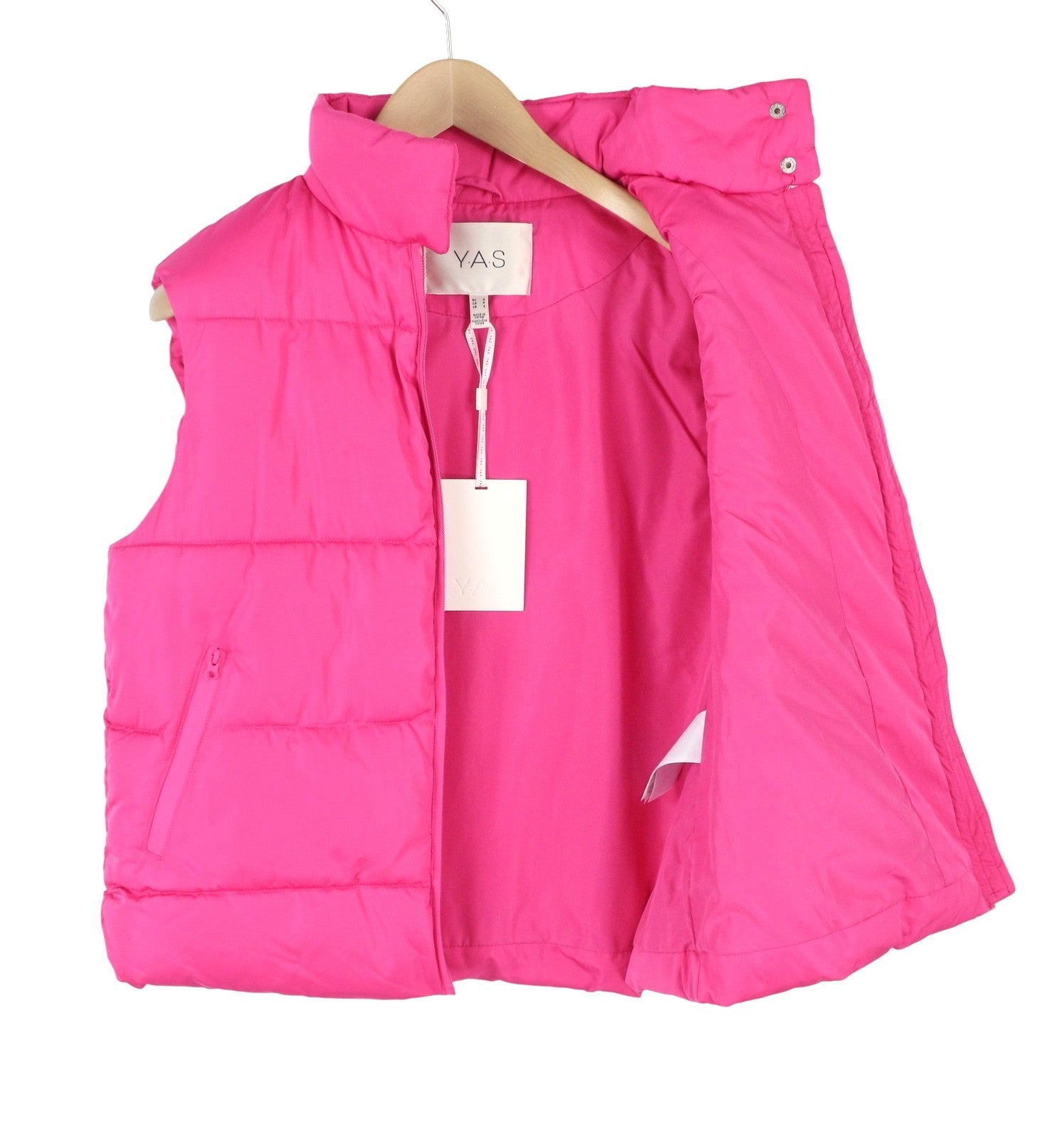 YAS Roberta Padded Women Waistcoat S Pink Quilted High Neck Full Zip Vest