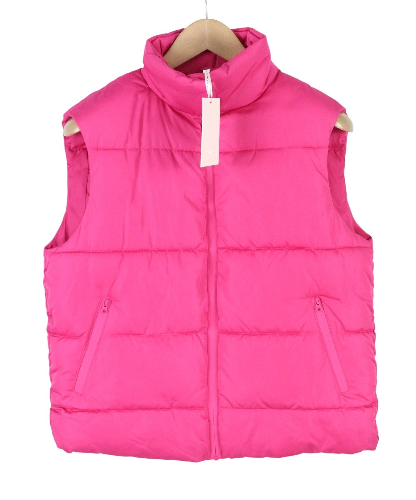YAS Roberta Padded Women Waistcoat S Pink Quilted High Neck Full Zip Vest