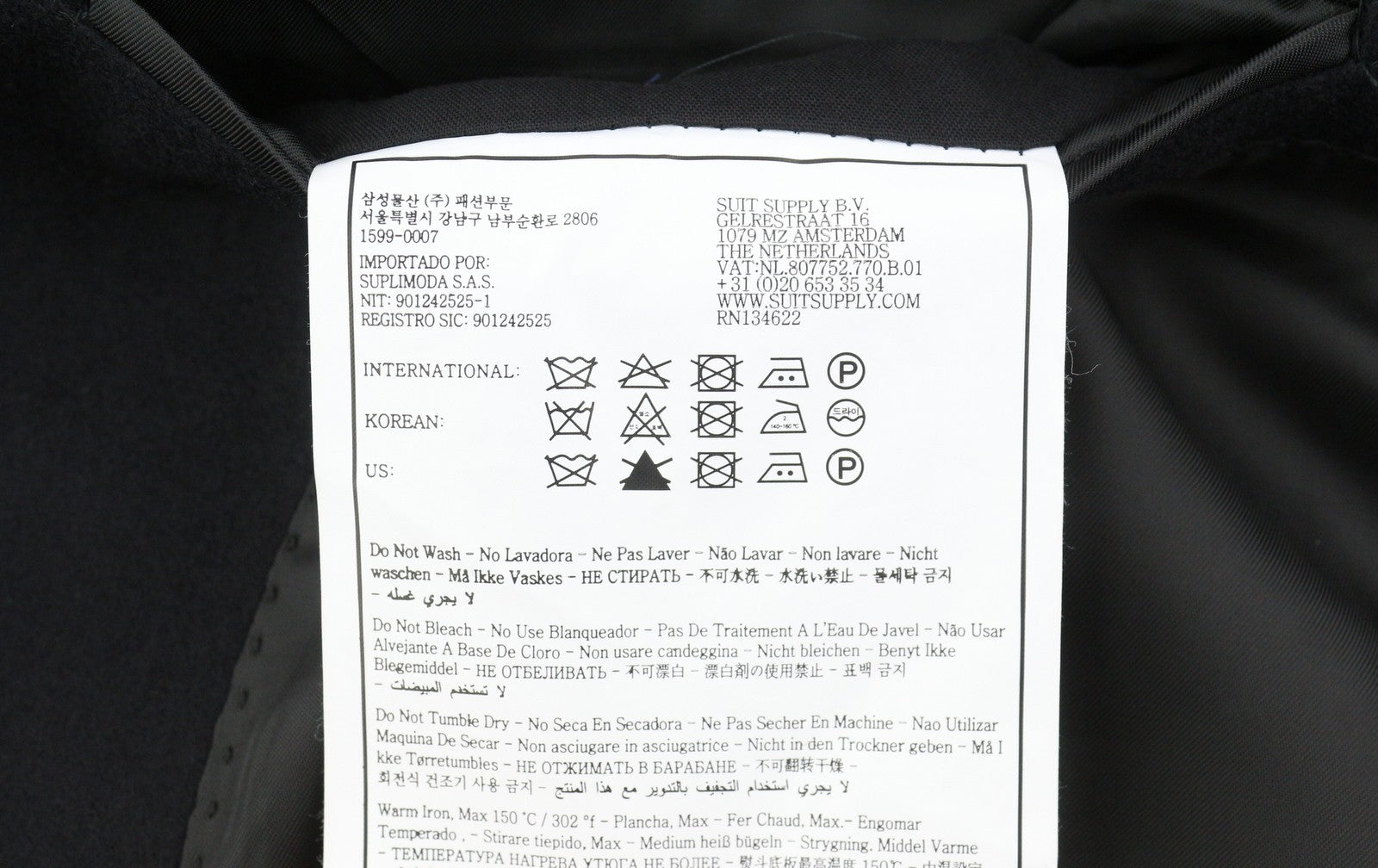 SUITSUPPLY Vicenza Men Coat UK46S Black Wool Cashmere Notch Lapel Button-Up