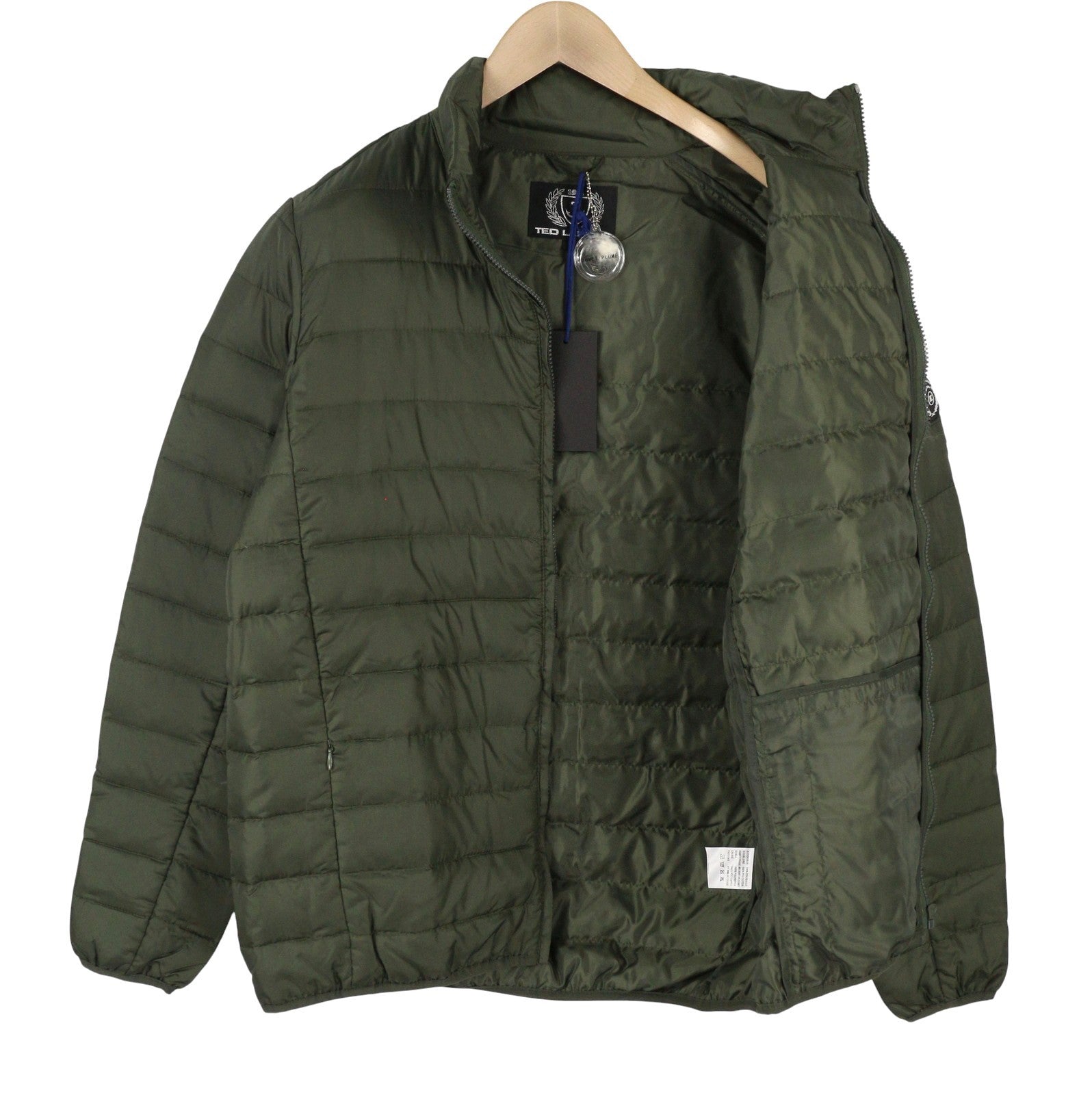 TED LAPIDUS Men Jacket L Green Down Filled Quilted High Neck Full Zip Puffer
