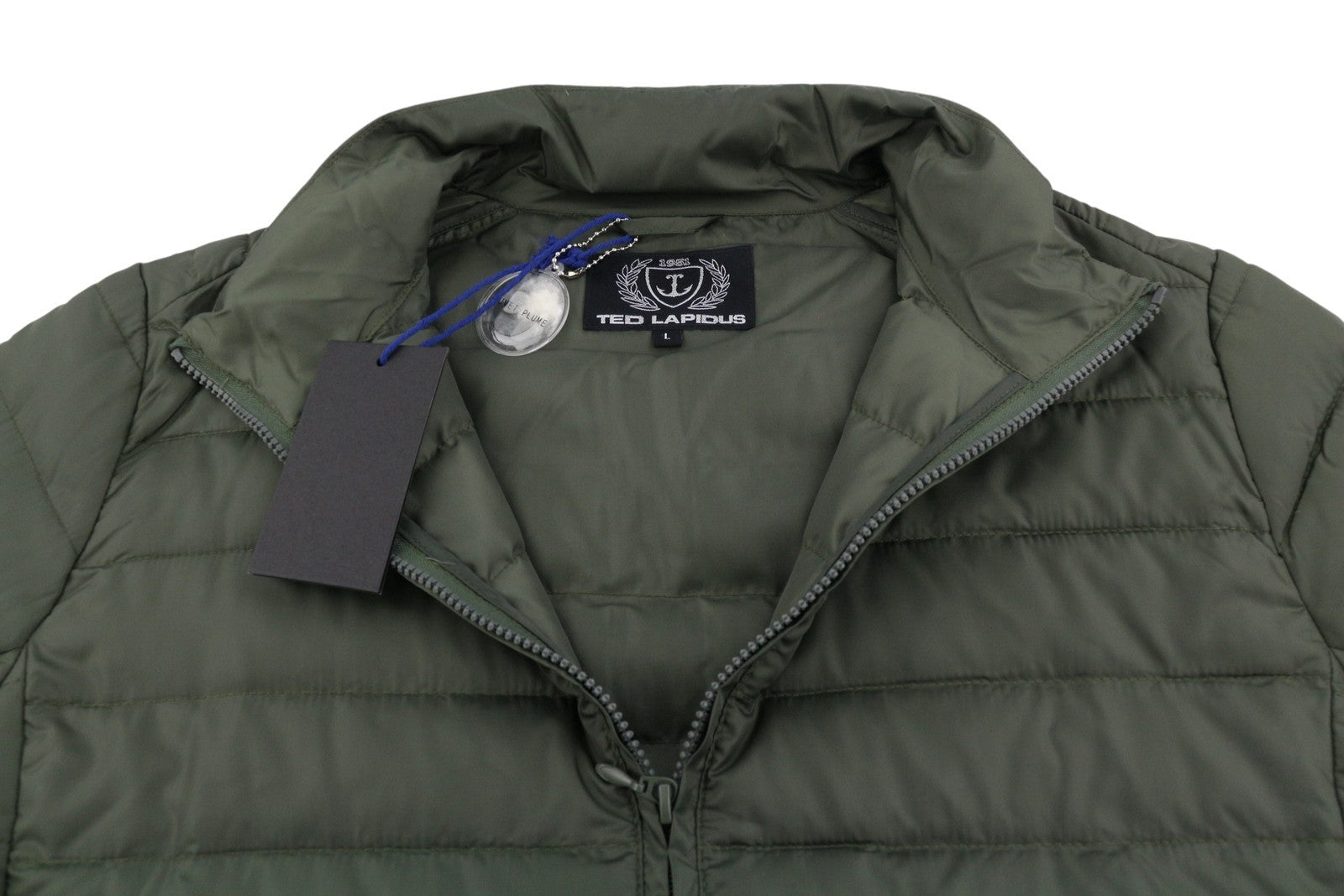 TED LAPIDUS Men Jacket L Green Down Filled Quilted High Neck Full Zip Puffer