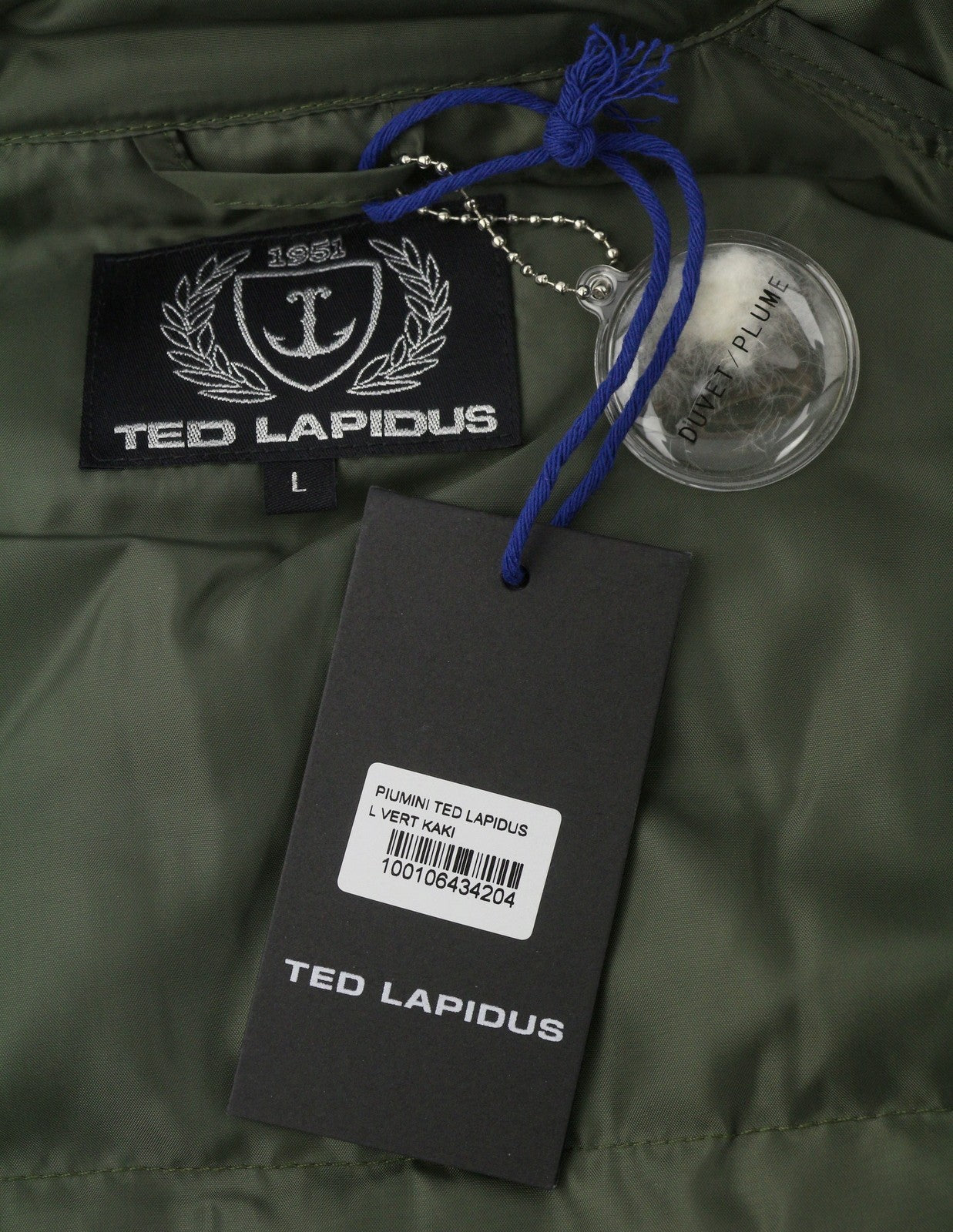TED LAPIDUS Men Jacket L Green Down Filled Quilted High Neck Full Zip Puffer