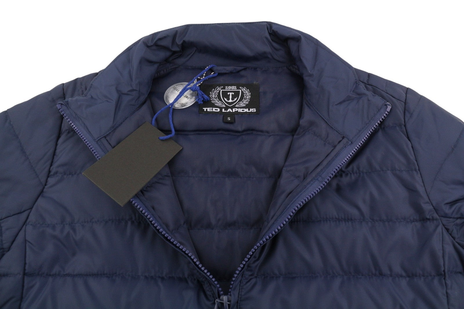 TED LAPIDUS Men Jacket S Blue Down Filled Quilted High Neck Full Zip Puffer