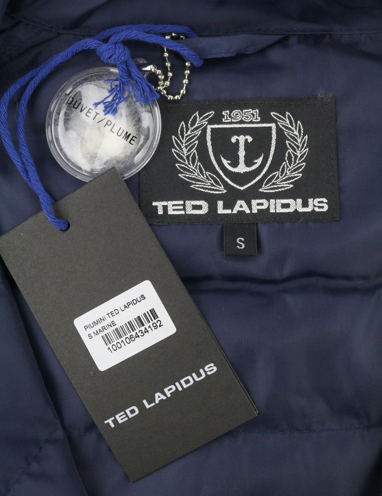 TED LAPIDUS Men Jacket S Blue Down Filled Quilted High Neck Full Zip Puffer