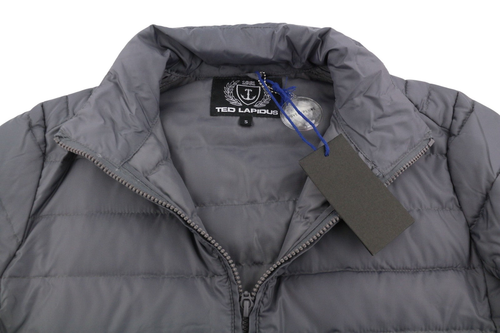 TED LAPIDUS Men Jacket S Grey Down Filled Quilted High Neck Full Zip Puffer