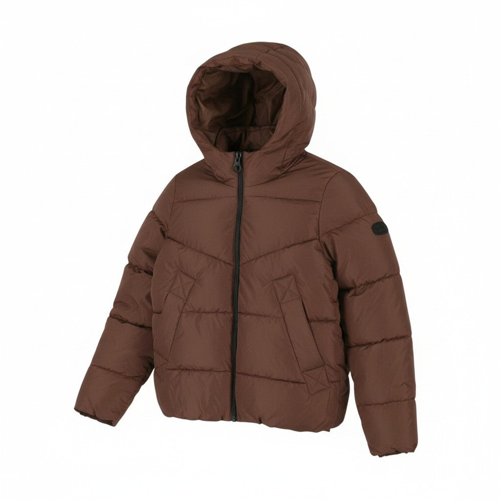 ONLY Lada Short Women Jacket XS Brown Padded Quilted Hooded Full Zip Puffer