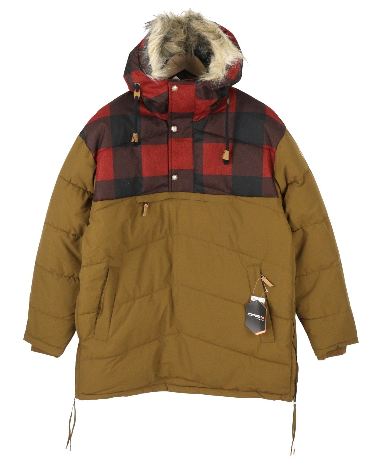 ICEPEAK Alabaster Men Jacket EU48 S/M Brown Plaid Padded Hooded Quilted Anorak