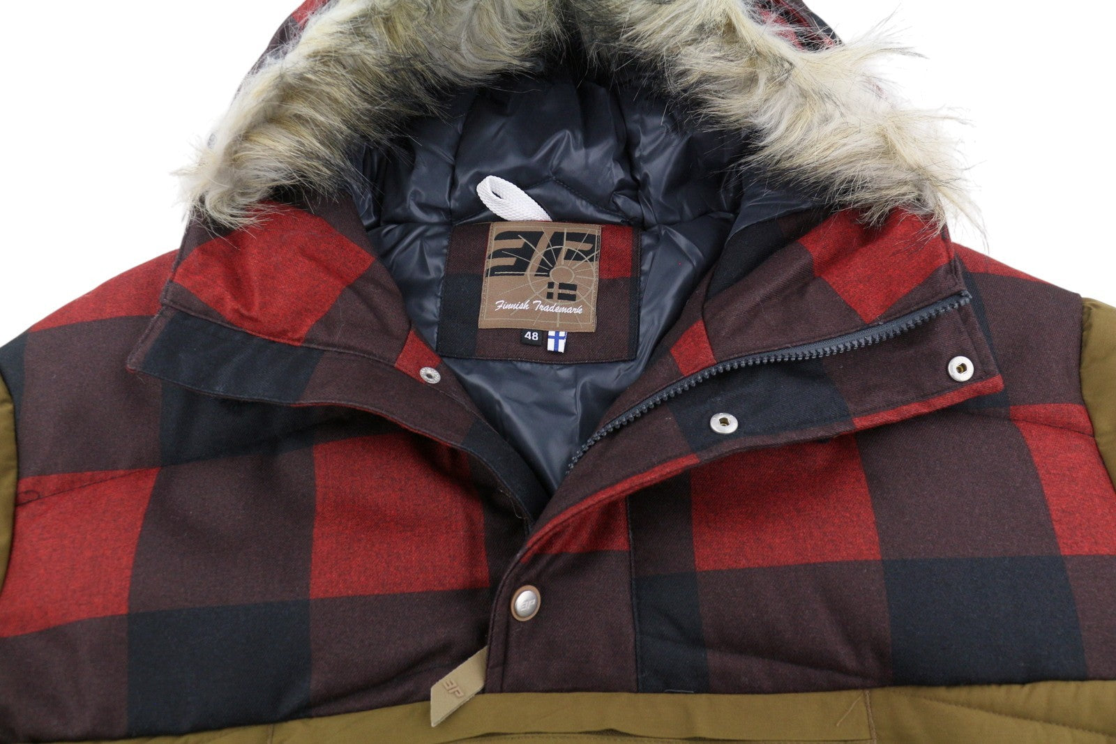 ICEPEAK Alabaster Men Jacket EU48 S/M Brown Plaid Padded Hooded Quilted Anorak