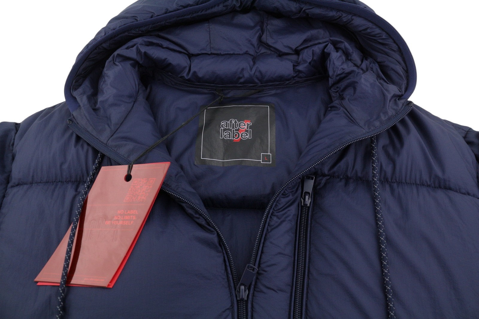 AFTER LABEL Quebec Men Jacket L Blue Down Filled Quilted Hooded Puffer RRP500