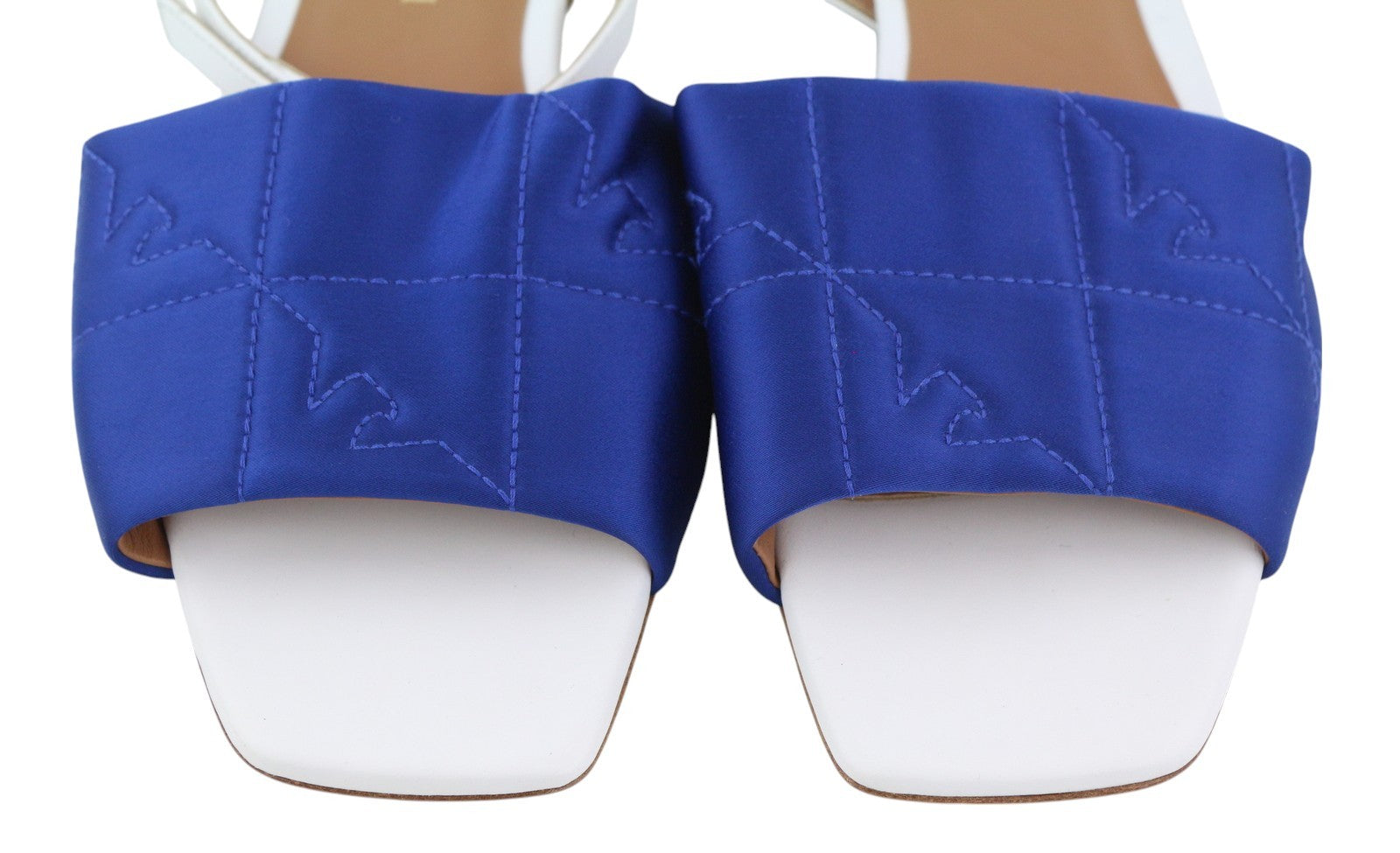 EMPORIO ARMANI Women Sandals EU37 Leather Flat Quilted Square Toe Buckle