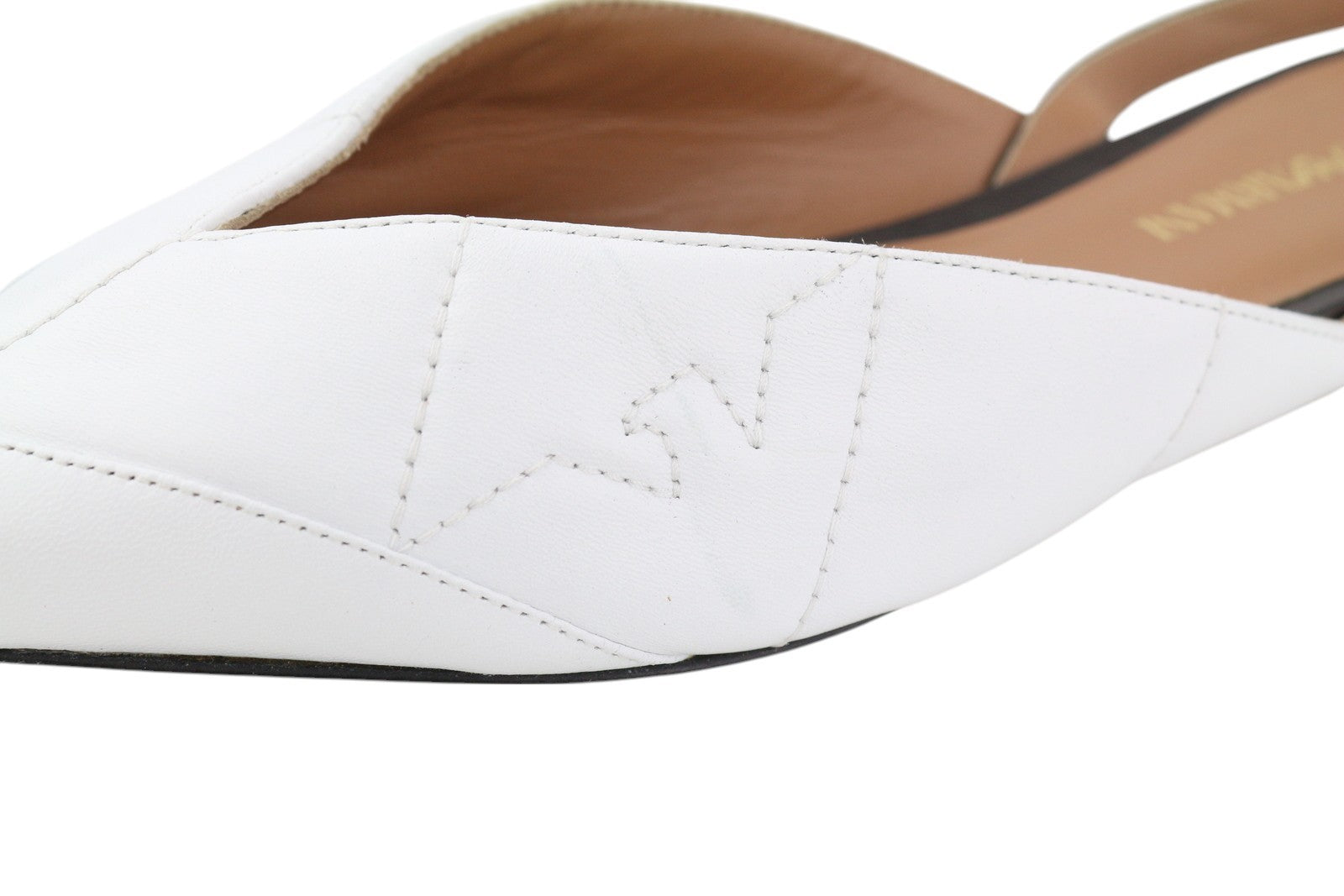 EMPORIO ARMANI X3D247 Women Flats EU37 White Leather Pointed Slip On Logo