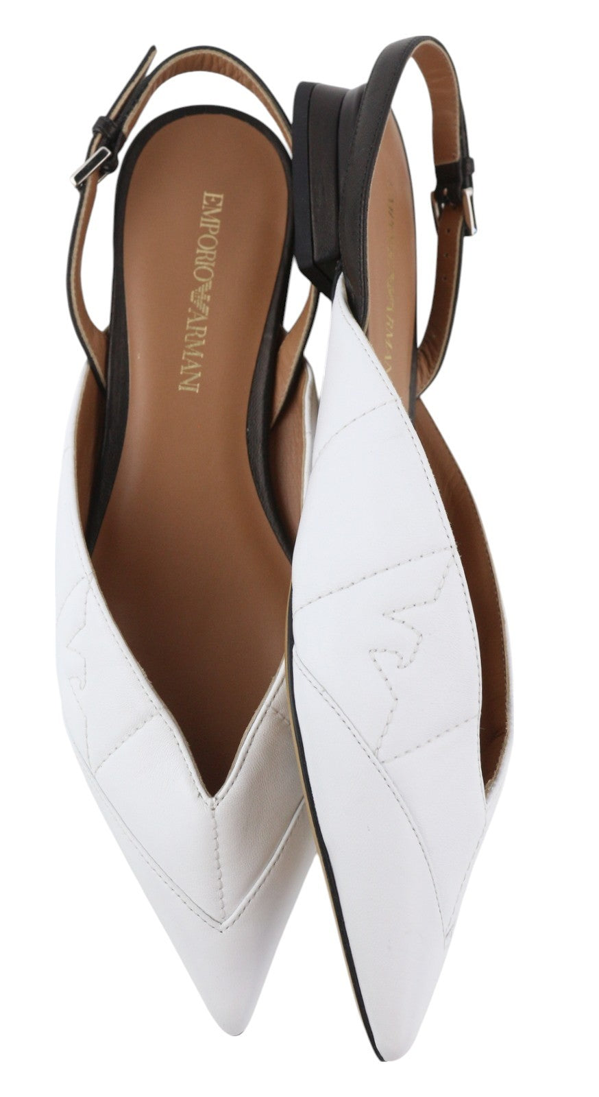 EMPORIO ARMANI X3D247 Women Flats EU37 White Leather Pointed Slip On Logo