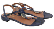 EMPORIO ARMANI X3Q065 Women Sandals EU37 Blue Leather Flat Logo Print RRP212