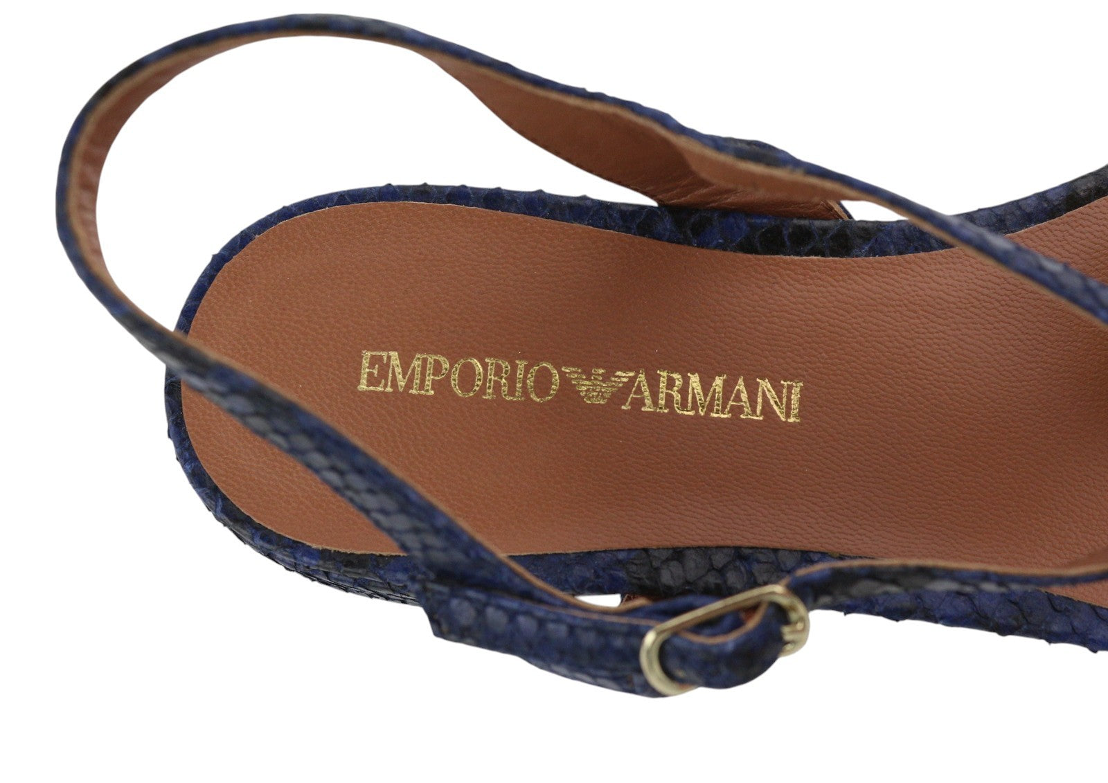 EMPORIO ARMANI X3Q065 Women Sandals EU37 Blue Leather Flat Logo Print RRP212